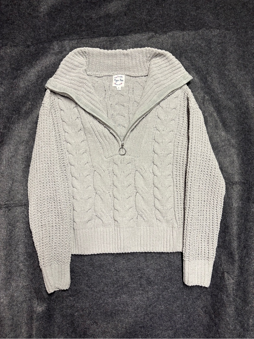 Hippie Rose Light Gray Cable-Knit Half-Zip Sweater